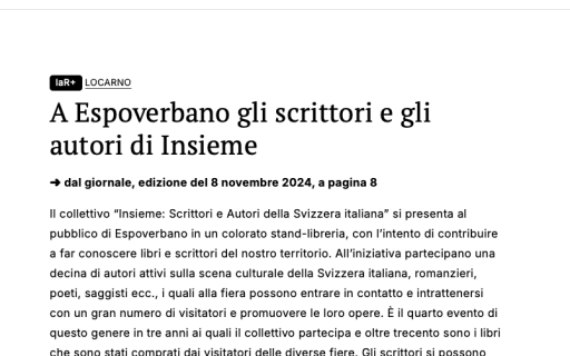 Rassegna stampa EspoVerbano: LaRegione 8 novembre 2024