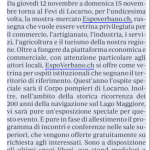 laRegione, 3 ottobre 2026: "Espoverbano, posti liberi" – dal 12 al 15 novembre 2026 l'11a edizione al FEVI di Locarno, ospite speciale il Corpo pompieri di Locarno