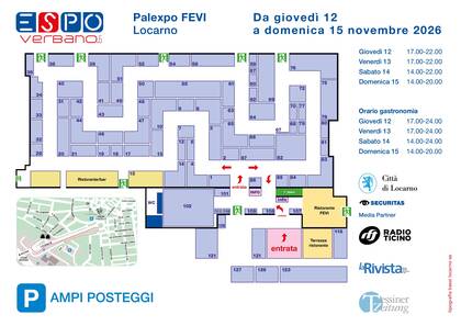 Piantina degli stand di EspoVerbano 2026 al Palexpo FEVI
