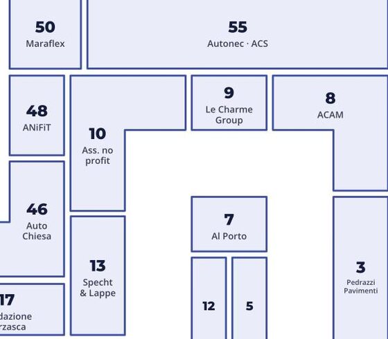 La piantina interattiva degli stand di EspoVerbano 2026, con la ricerca per espositore